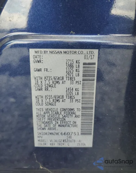 2017 Nissan Pathfinder S from USA, damaged, VIN 5N1DR2MN2HC660751